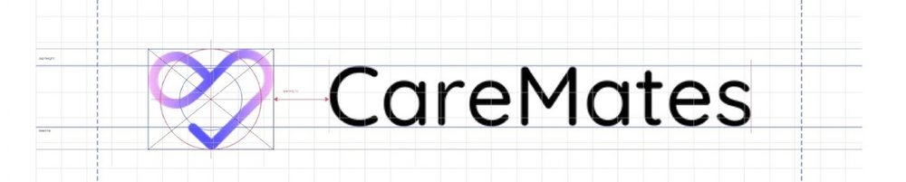 Final CareMates lockup: the heart-infinity mark on a construction grid beside the CareMates wordmark